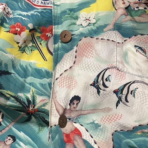 VTG Hale Hawaii Shirt Mens Green Yellow Medium Land Of Aloha Hawaiian Hula 1950s - Picture 6 of 10